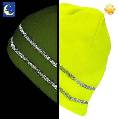 Gelante High Visibility Reflective Safety Knit Beanie for Men & Women – Warm Winter Headwear for Outdoor Activities. - color: Neon Yellow