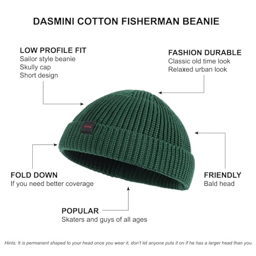 Fisherman Beanie Hats for Men Women,Knit Trawler Skull Cap,Watch Cap,Spring Fall Winter Warm Short Hats - color: (Cotton)-bottle Green-m