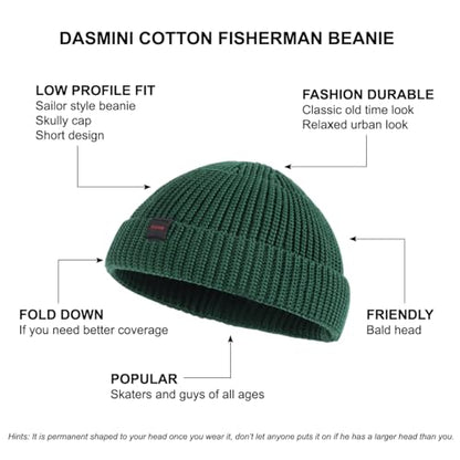 Fisherman Beanie Hats for Men Women,Knit Trawler Skull Cap,Watch Cap,Spring Fall Winter Warm Short Hats - color: (Cotton)-bottle Green-m