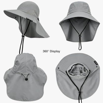 Solaris Small‑Head‑Fit Sun Hat with Neck Flap for Men & Women - color: #1 Gray, size: One Size
