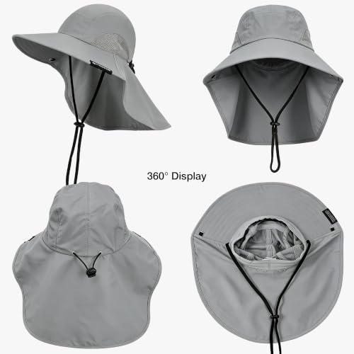 Solaris Small‑Head‑Fit Sun Hat with Neck Flap for Men & Women - color: #1 Gray, size: Medium