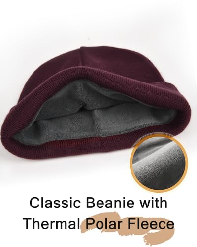 FURTALK Mens Winter Fleece Lined Knit Cuffed Beanie - color: Red