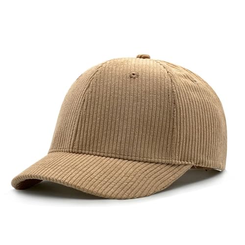 1.97'' Short Brim Stretch Fitted Baseball Caps Corduroy Structured Cap for Men and Women Curved Brim Trucker Hat K412 - color: Khaki