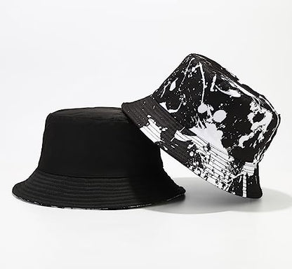 Quanhaigou Bucket Hats Unisex Summer Travel Beach Fisherman Cap for Men Women Teens - color: Black White Graffiti