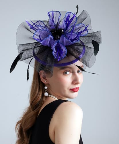 Women Organza Derby Hat Fascinator Tea Party Wedding Church Derby Hat Fascinator Hats Dual-use - color: 02b Purple