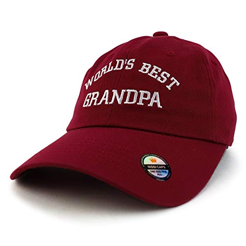Trendy Apparel Shop World's Best Grandpa Embroidered Low Profile Soft Cotton Dad Hat Cap - color: Wine