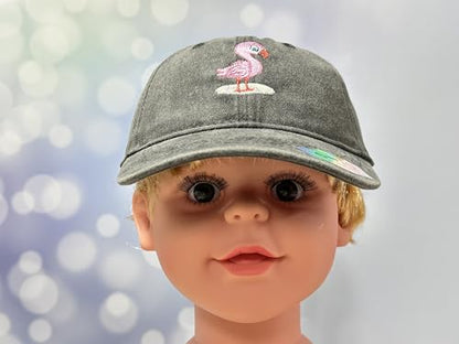 Adjustable Embroidery Animal Baseball Hat for Kid Toddler Child - color: Flamingo (Washed Black)