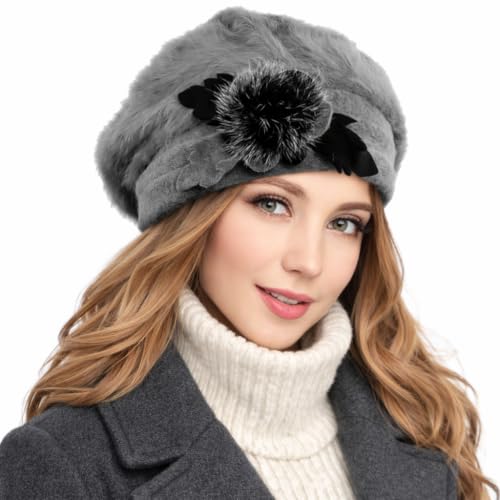 VECRY Women's 100% Wool Bucket Hat Felt Cloche Beret Dress Winter Beanie Hats - color: Angola Grey