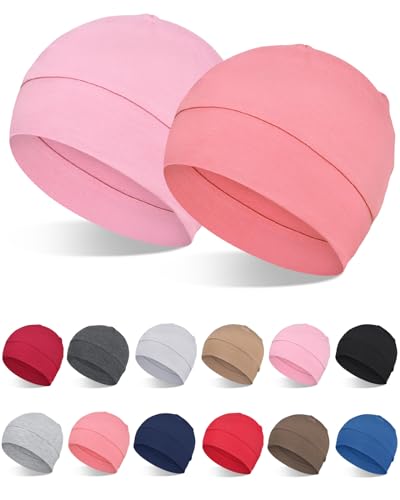 FocusCare 2Pcs/4Pcs 100% Viscose Beanies for Men Women Helmet Liner Lightweight Sleeping Cap for Chemo Hair Loss - color: Light Pink & Coral Pink