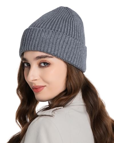 Wool Beanie for Men Women, Seamless Knit Cuffed Warm Winter Hats - color: 1pcs-gray