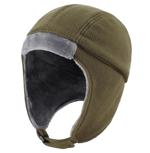 Connectyle Men's Fleece Thermal Skull Cap Warm Winter Hat with Ear Flaps Trapper Hat Outdoor Cold Weather Hat - color: Army Green