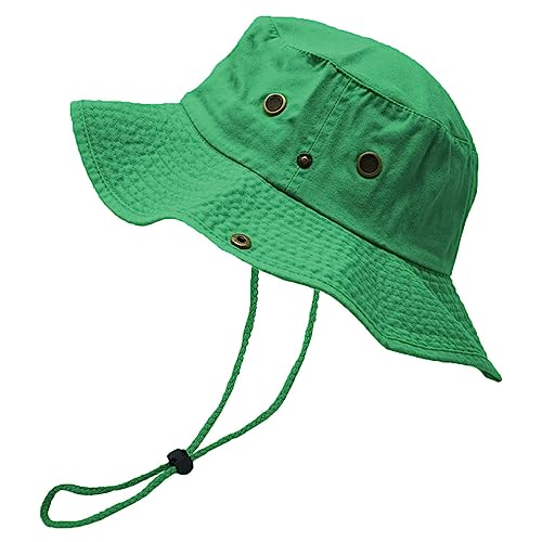 Glory Max Washed Cotton Bucket Hat with Chin Strap Fishing Sun Safari Boonie Cap - color: Kelly Green, size: Large-X-Large