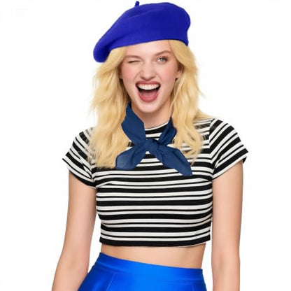 Classic Beret Hats for Women French Beret Hats Costume Accessories Painter Artist Cap with Scarf - color: Blue