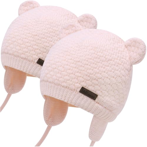 Duoyeree Baby Winter Hat, Bear Knit Earflaps Cotton Lined for Toddler Kids - color: Bear Pink and Pink, size: 12-18 Months