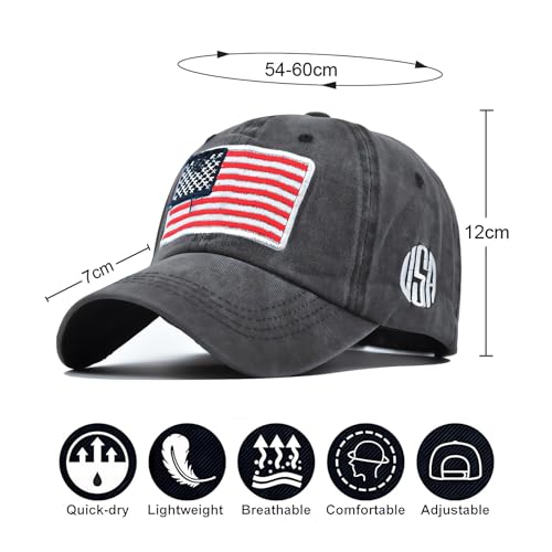 American Flag Baseball Caps Embroiderred USA Flag Patriotic Dad Hat Adjustable Trucker Hats for Men Women - color: American Flag Black