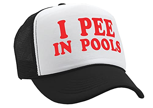I Pee in Pools - Funny Dare Gag Gift Joke - Vintage Retro Style Trucker Cap Hat - color: Black