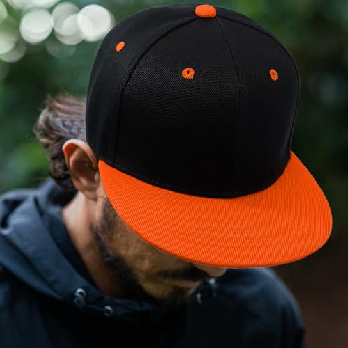 Snapback Hat Flat Bill Visor Hats Adjustable Hip Hop Baseball Cap for Women Men - color: Black Orange