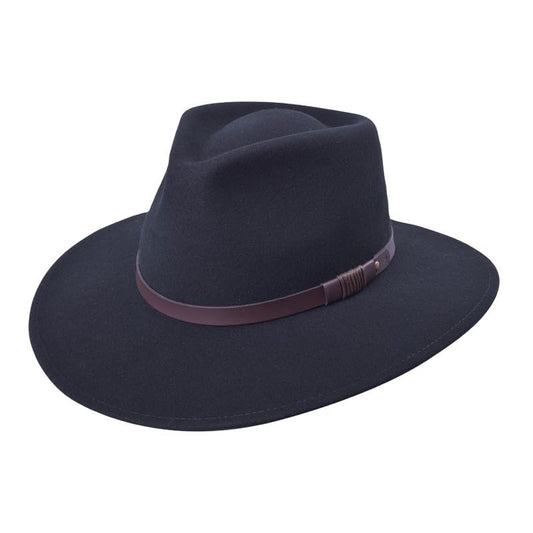 Bigalli Australian Wool Felt Hat - Outdoor Fedora Style - Crushable Water - Resistant UV Protection - color: Black, size: X-Large