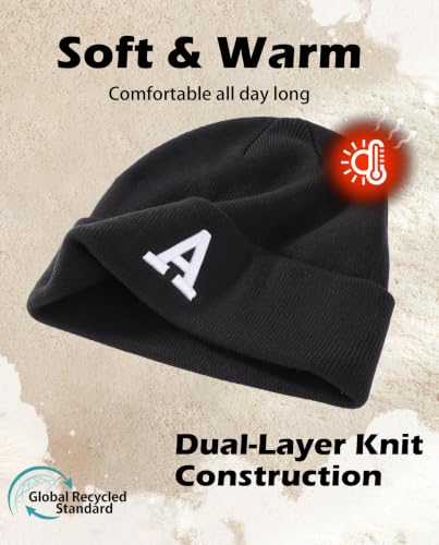 Connectyle Men's Cuffed Beanie Hat Double Layer Knit Winter Watch Cap - color: Black-a