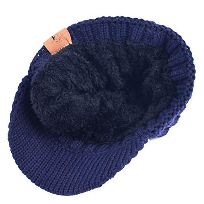 Ruphedy Mens Beanie with Brim Winter Hat Knitted Thick Fleece Visor Beanie - color: B320-navy