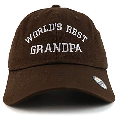 Trendy Apparel Shop World's Best Grandpa Embroidered Low Profile Soft Cotton Dad Hat Cap - color: Brown