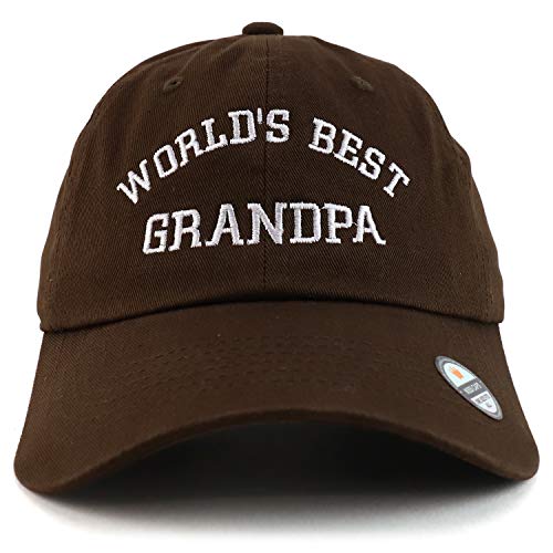 Trendy Apparel Shop World's Best Grandpa Embroidered Low Profile Soft Cotton Dad Hat Cap - color: Brown