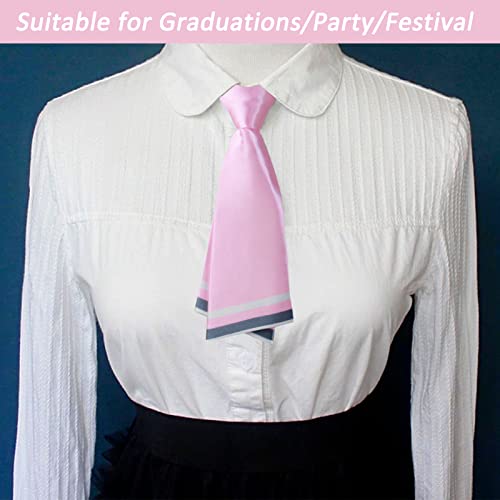 Mantieqingway Women Uniform Necktie Adjustable Strap Striped Pre-tie Ties - color: Pink
