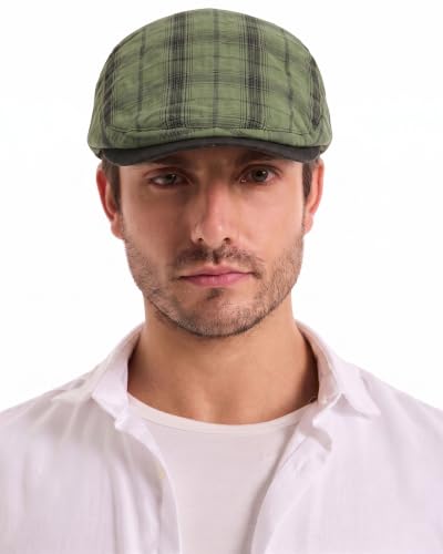 ZLYC 남성용 여름 플랫 캡 Scally Ivy Gatsby Newsboy Beret Driver Cabbie 사냥 모자 - color: 체크 그린