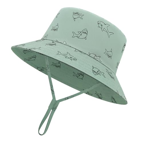Sarfel Baby Sun Hat Toddler Sun Hat UPF 50+ Baby Bucket Hats Infant Toddler Beach Essentials Kids Summer Hats Boys Girls Cap - color: Army Green Sharks, size: 12-24 Months