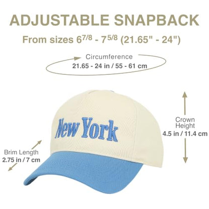 E BY ELIDAN New York Trucker Snapback Hat 3D Embroidered Baseball Cap - color: Cream Denim