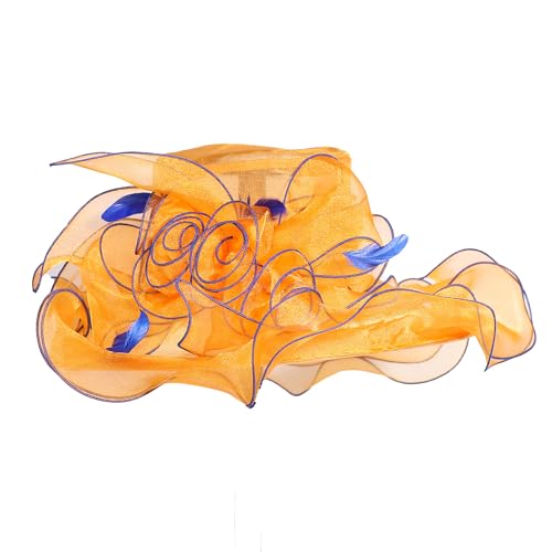 Women Oganza Sun Hat Church Wide Brim Wedding Formal Fascinator Hat - color: Orange