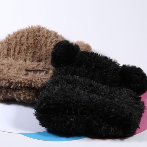 Winter Knit Hat for Women Winter Elastic Cute Bear Ear Skull Beanie Caps Autumn Winter Cute Crochet Beanies - color: Bear Ear Black