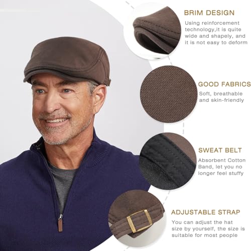 Men's Cotton Newsboy Hats Flat Ivy Gatsby Cap Irish Cabbie Ivy Driving Hunting Hat - color: Coffee