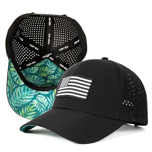 UVCoolix™ Cooling Sweatband Baseball Cap for Hot Weather,Breathable Sun Protection,Water-Resistant Golf Performance Hat - color: Black/Mono Flag/Palm, size: X-Large-XX-Large