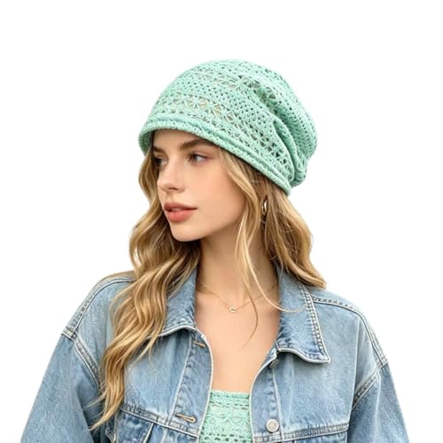 Women's Sparkly Lace Beanie Hat for Women, Lightweight Breathable Knit Skull Cap,Fashion Slouchy Beanie - color: Light Green 010