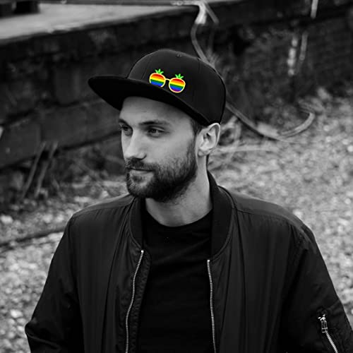 Snapback Hats for Men Flat Bill Black Adjustable Baseball Cap Trucker Hat for Dad American Flag Pirate Skull Caps Cool - color: Pineapple Glasses