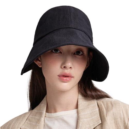 WHITE SANDS MOJA Linen Blend Victorian Bonnet Hat Sun Cap, Foldable Summer Visor | NEW Katy - color: Black