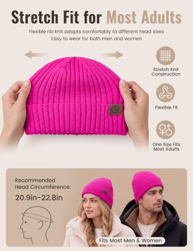 Durio Unisex Silk Lined Beanie Double Layered Winter Hats - color: Hot Pink