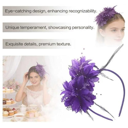 Fascinators for Women Ribbon Feather Tea Party Headwear - color: Purple