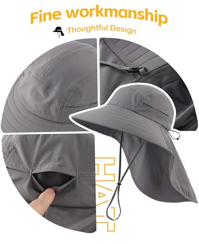Home Prefer UPF 80+ Sun Hat for Men Women Wide Brim Sun Hat with Neck Flap Summer Beach UV Protection Gardening Fishing Hat - color: Dark Grey