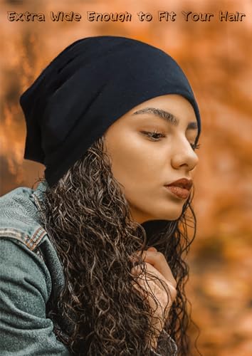 JarseHera 2 Pack Wider Slouchy Beanie for Men Women Oversize Chemo Headwear Large Baggy Skull Cap Cancer Caps Hats - color: 2 Pair,black+navy-large