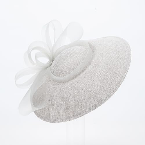 Elegant Wide Brim Fascinator Hat for Women, Detachable Headband & Clip - color: Gray