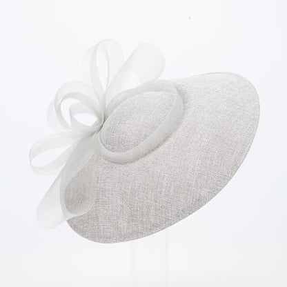 Elegant Wide Brim Fascinator Hat for Women, Detachable Headband & Clip - color: Gray