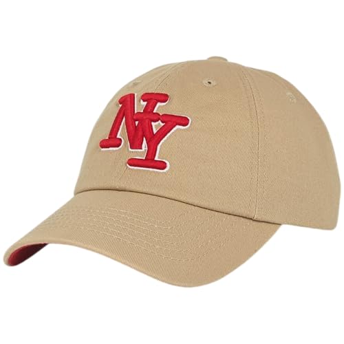 NY 3D Embroidered Dad Hat - New York Baseball Cap - color: Khaki Red