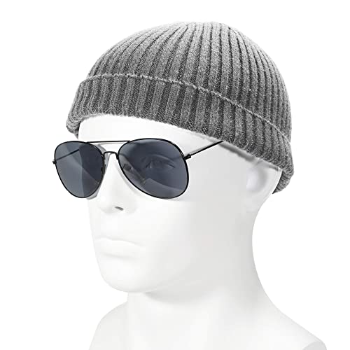 ZLYC Men Winter Knit Fisherman Beanie Hat Fashion Warm Daily Skull Cap - color: Solid Gray