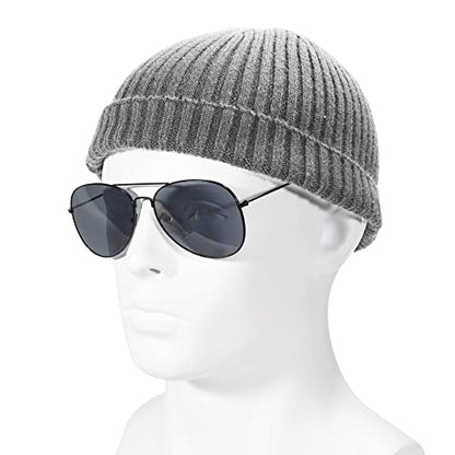 ZLYC Men Winter Knit Fisherman Beanie Hat Fashion Warm Daily Skull Cap - color: Solid Gray