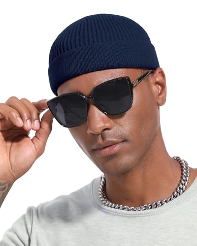 Short Beanie for Men Women, Wool Knit Cuff Winter Fisherman Hats - color: 1pcs-navy Blue