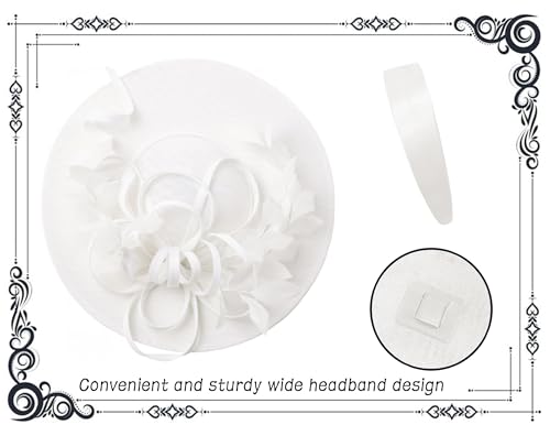 dressfan Fascinator Hats for Women,Linen Vintage Feather Headwear for Derby/Church/Wedding/Cocktail/Tea Party - color: White
