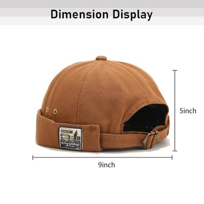 Men Docker Cap Brimless Skullcap Sailor Cap Rolled Cuff Retro Beanie Hat with Adjustable - color: Khaki