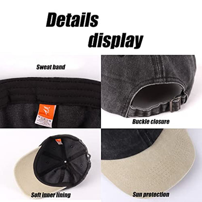 LANGZHEN Unisex Baseball Cap 100% Cotton Fits Men Women Washed Denim Adjustable Dad Hat - color: Black Mixed With Khaki